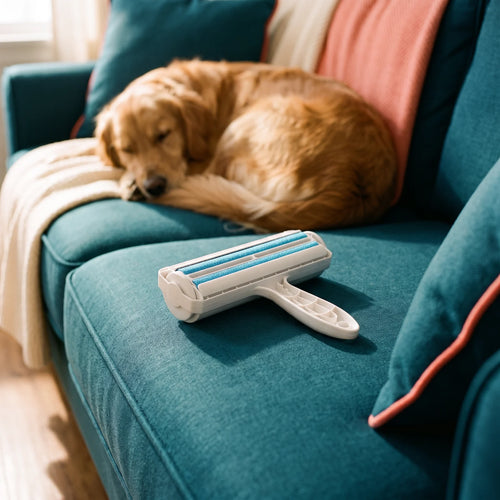 Pet hair roller on a sofa